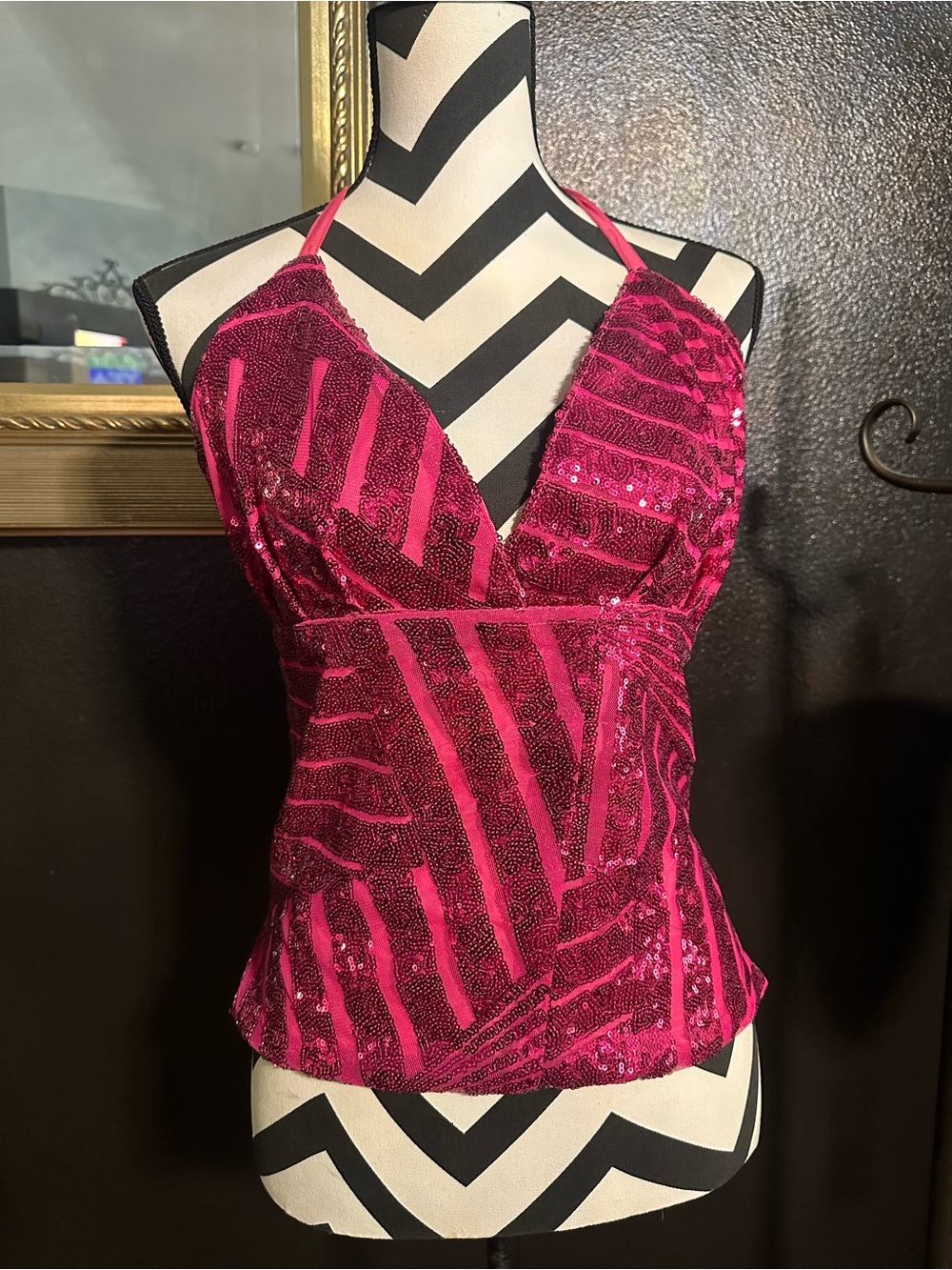 Women's Pink Sequin Halter Bustier Top